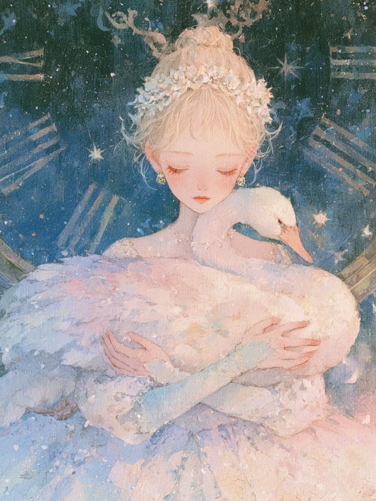 Celestial Swan Girl Illustration Poster. poster detail