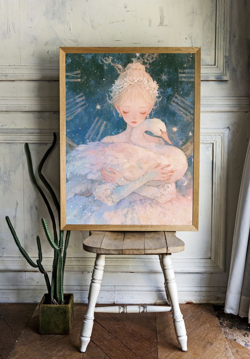 Celestial Swan Girl Illustration Poster. — room view 1