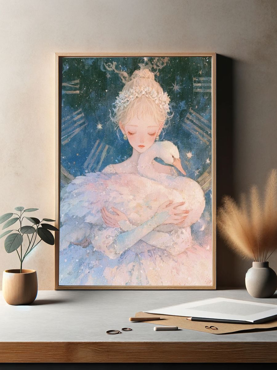 Celestial Swan Girl Illustration Poster. — room view 2