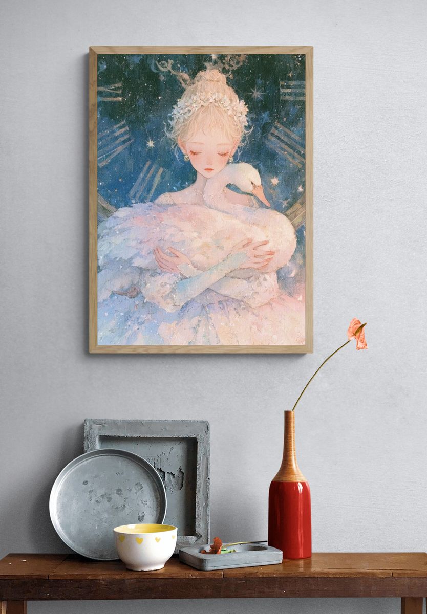 Celestial Swan Girl Illustration Poster. — room view 3