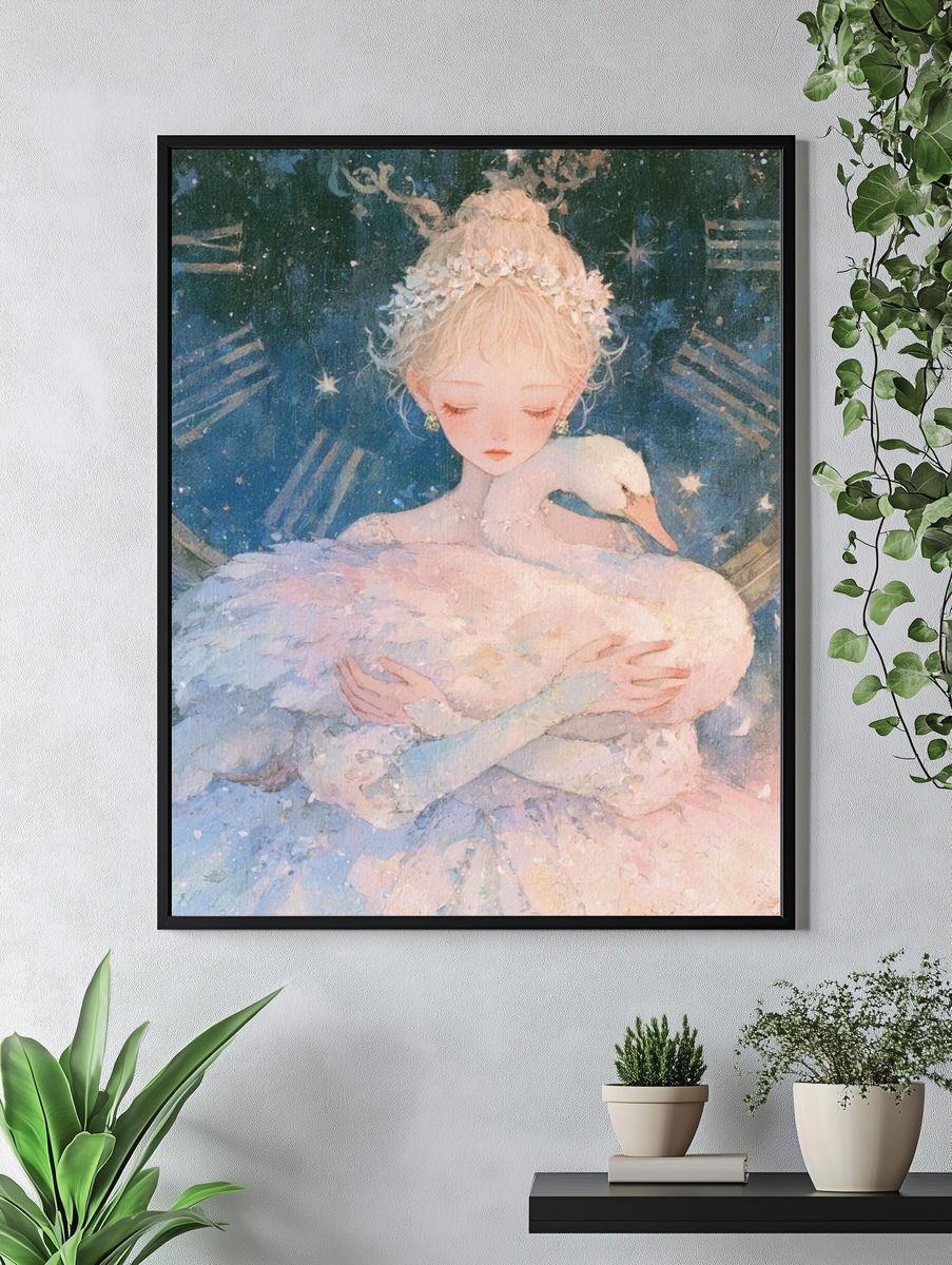 Celestial Swan Girl Illustration Poster. — room view 4
