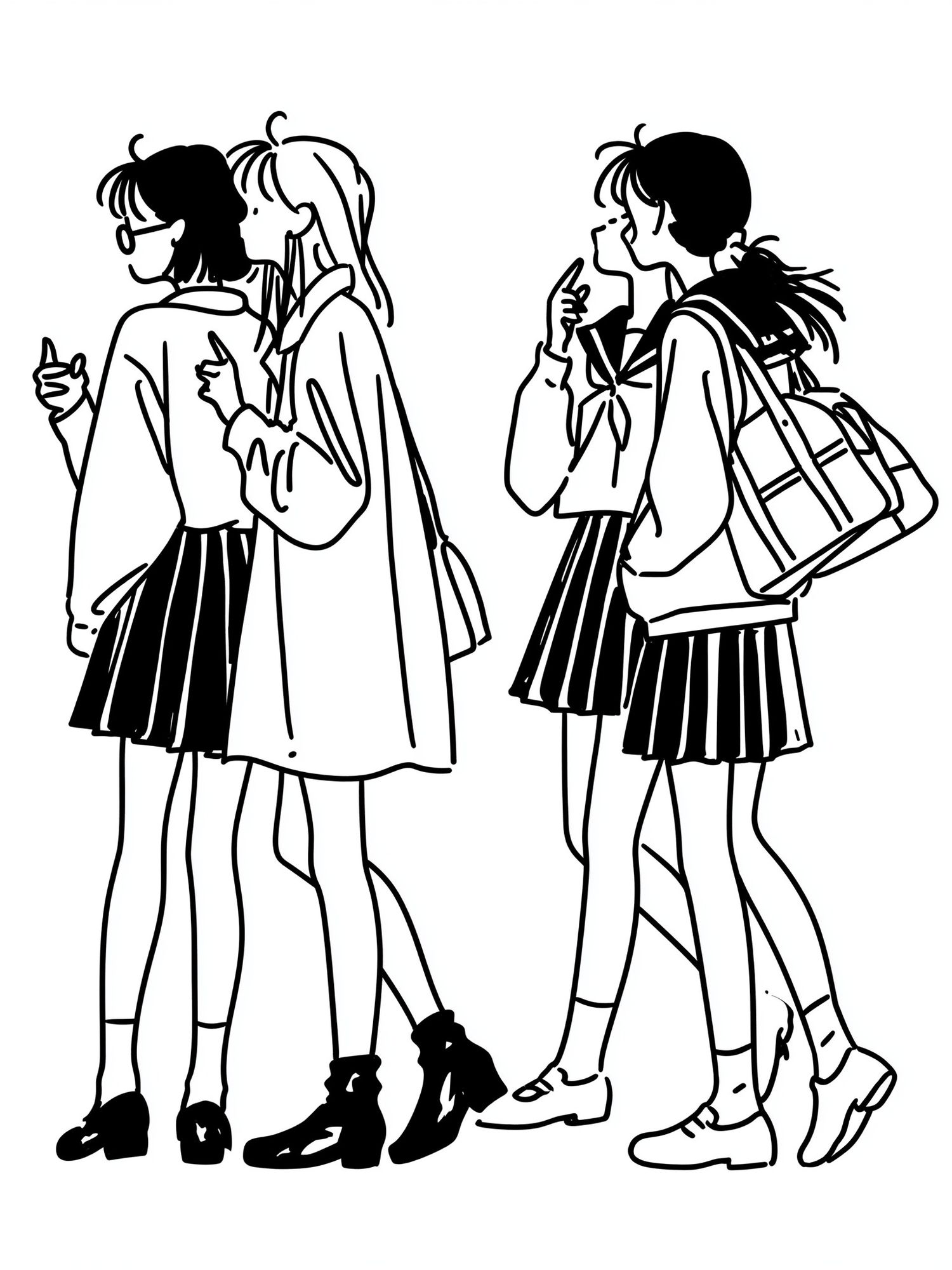 Schoolgirls Line Art Poster. poster — illustration art