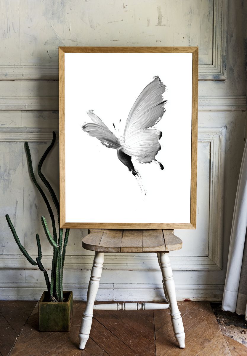 Monochrome Butterfly Ink Poster. — room view 1