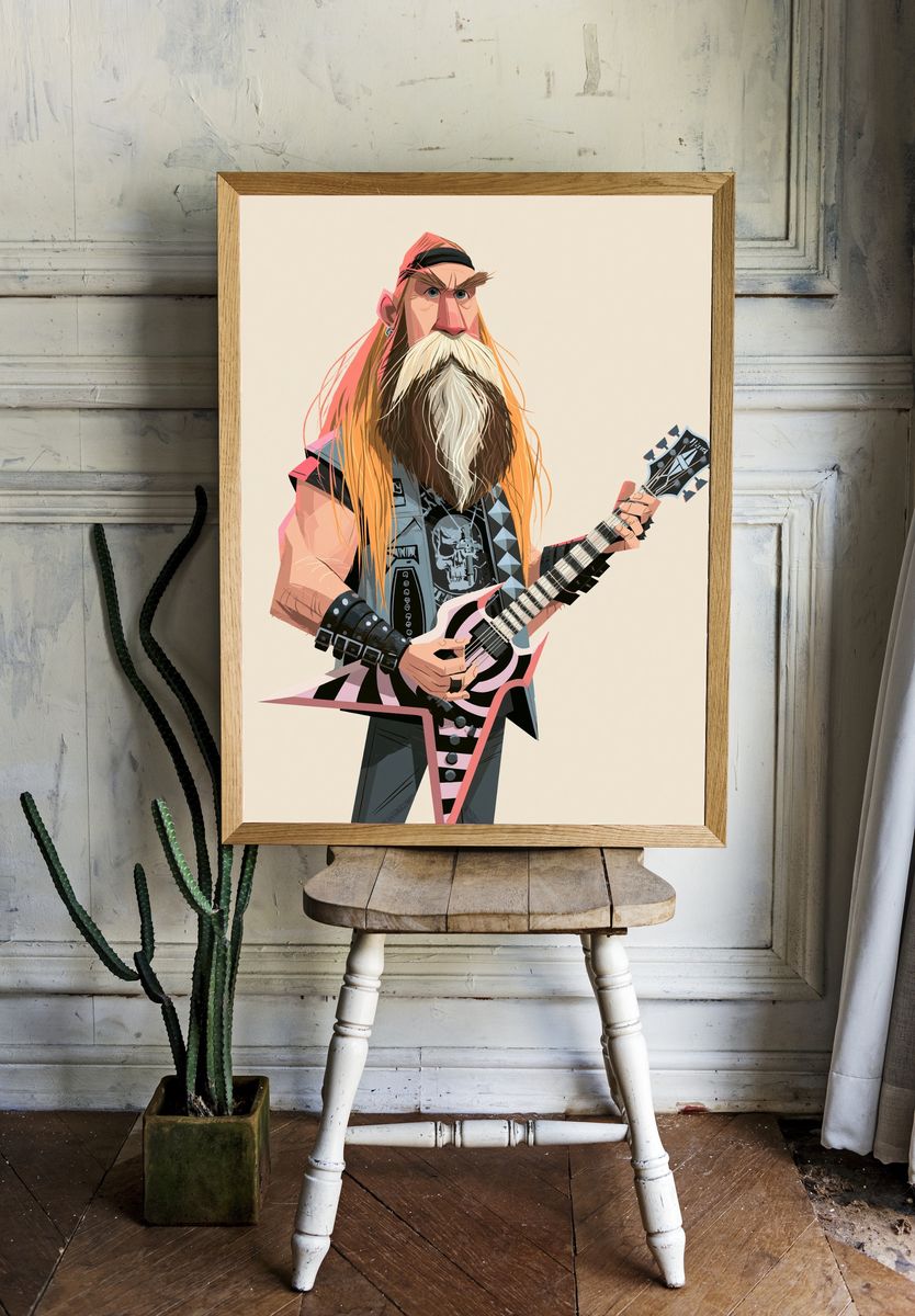 Heavy Metal Guitarist Illustration Poster. — room view 1