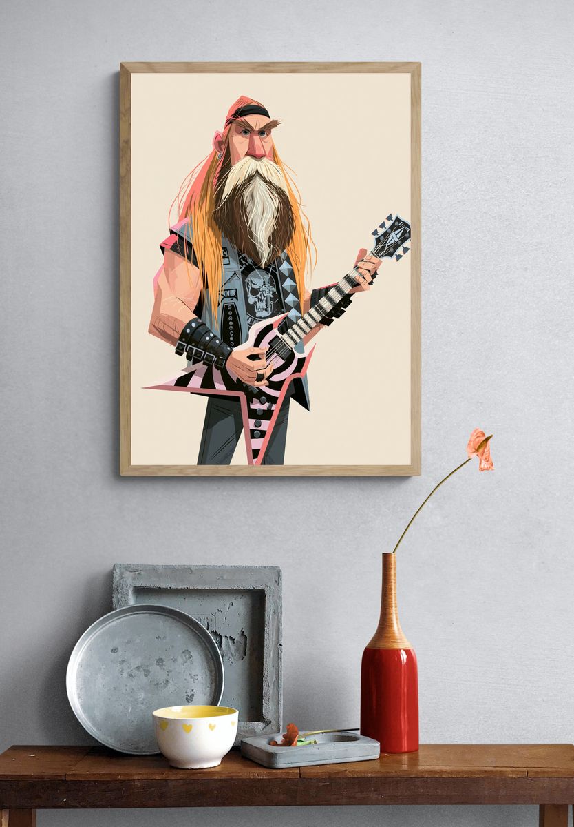 Heavy Metal Guitarist Illustration Poster. — room view 3