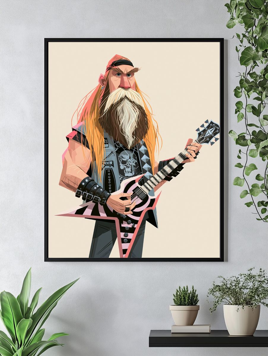 Heavy Metal Guitarist Illustration Poster. — room view 4