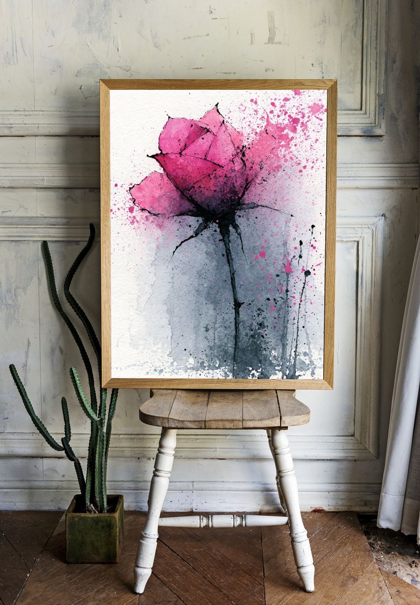 Pink Watercolor Flower Print. room preview