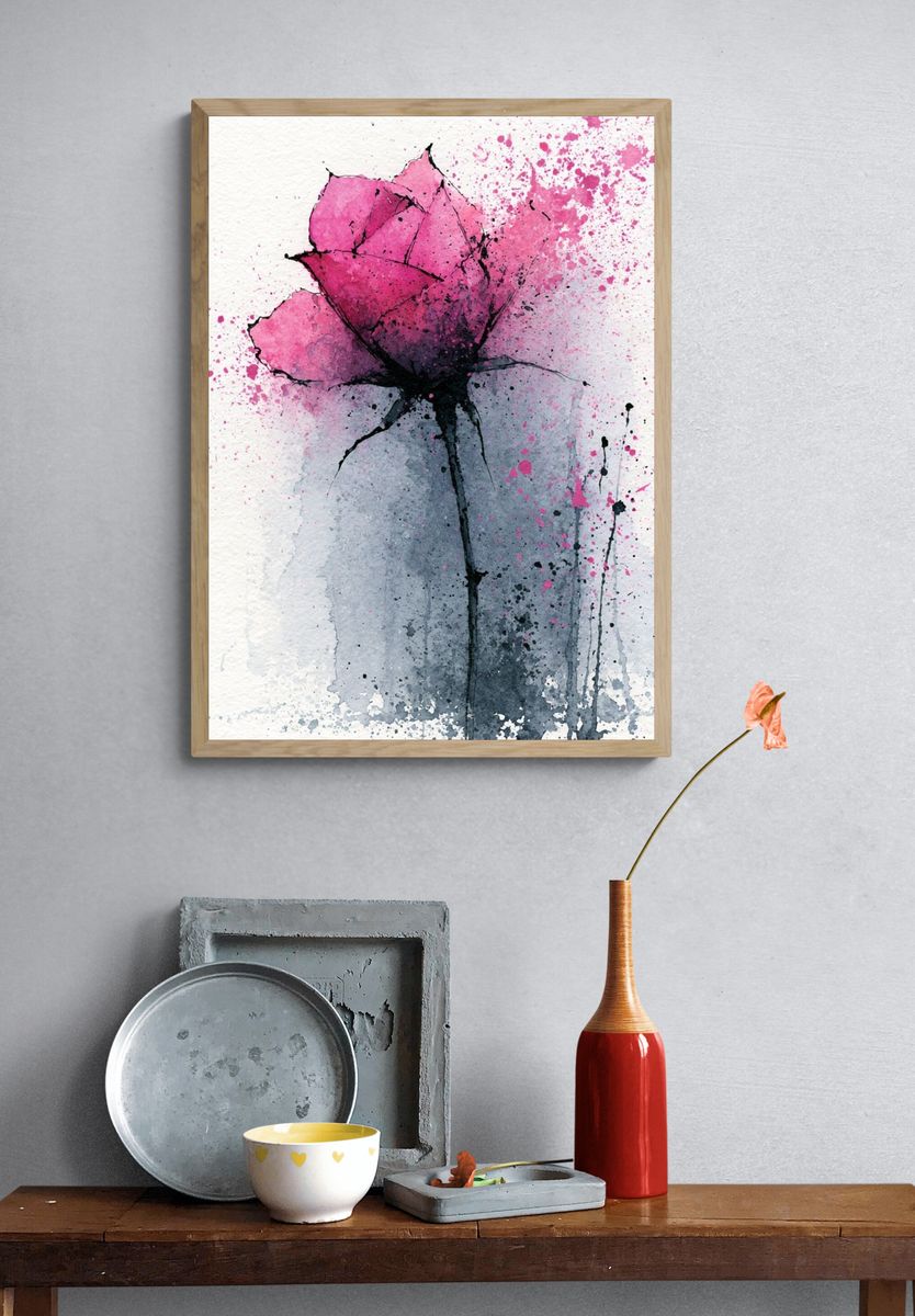 Pink Watercolor Flower Print. — room view 3
