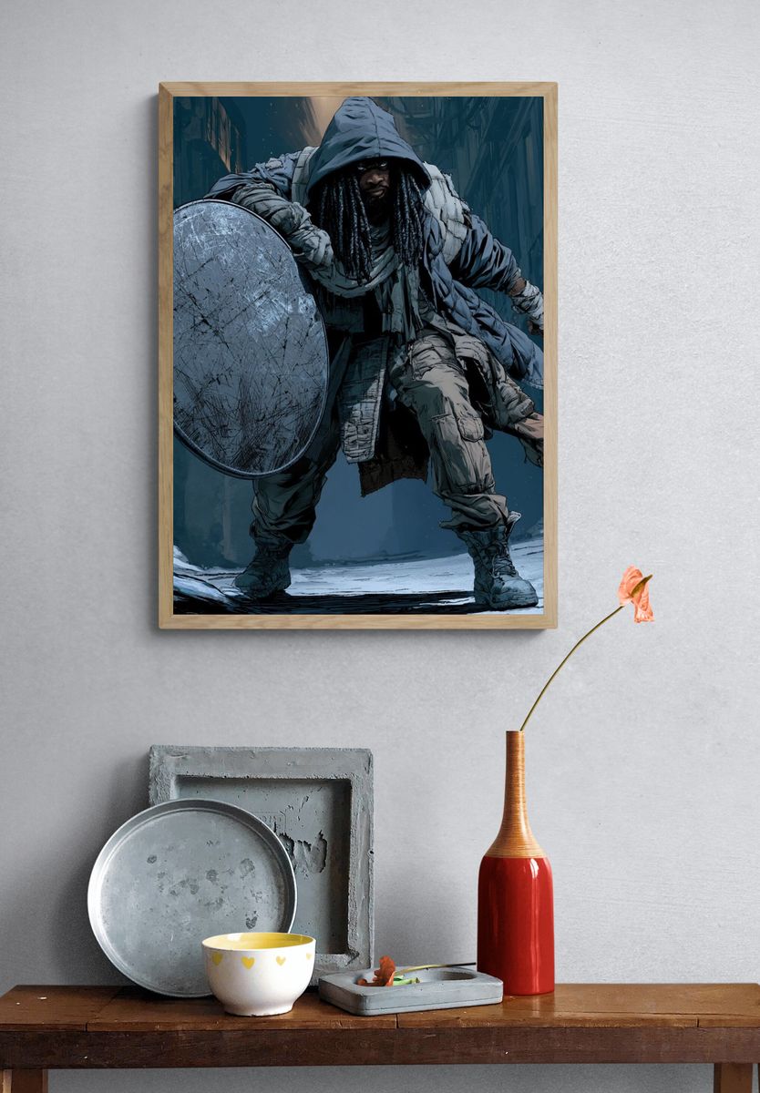 Armored Warrior Digital Art Poster. — room view 3