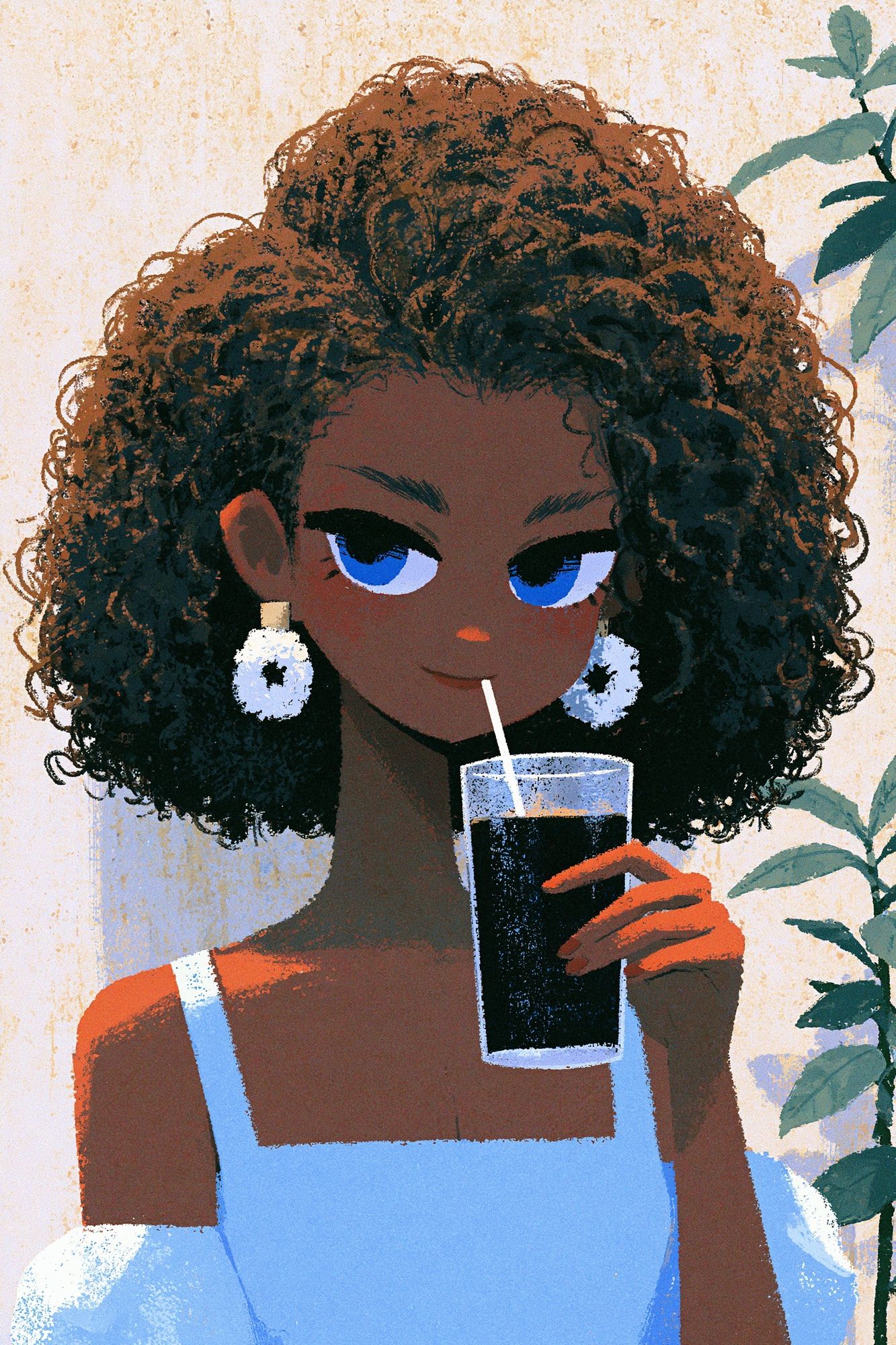 Stylish Girl with Drink Illustration Poster. poster detail