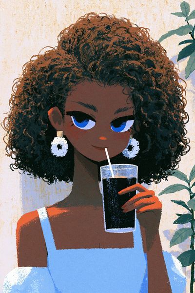 Stylish Girl with Drink Illustration Poster.