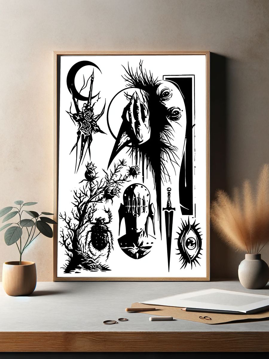 Dark Surreal Ink Illustration Poster. — room view 2
