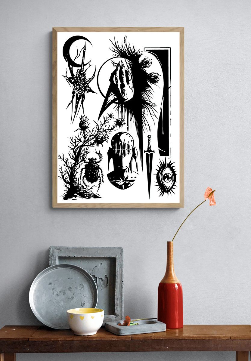 Dark Surreal Ink Illustration Poster. — room view 3