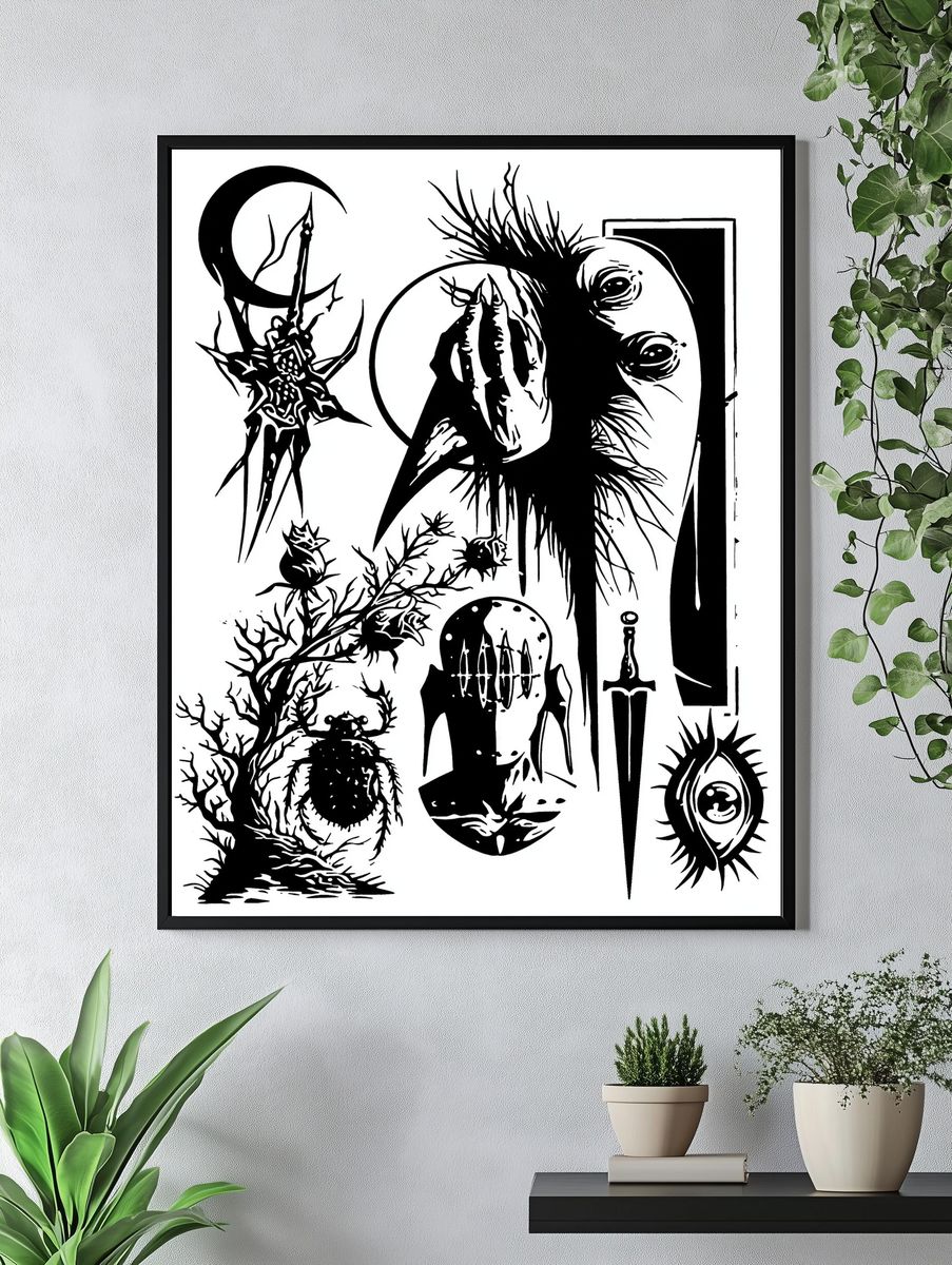 Dark Surreal Ink Illustration Poster. — room view 4