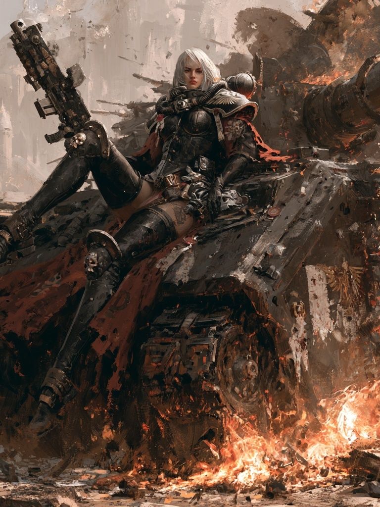Armored Warrior on Tank — Digital Art Print. poster — illustration art