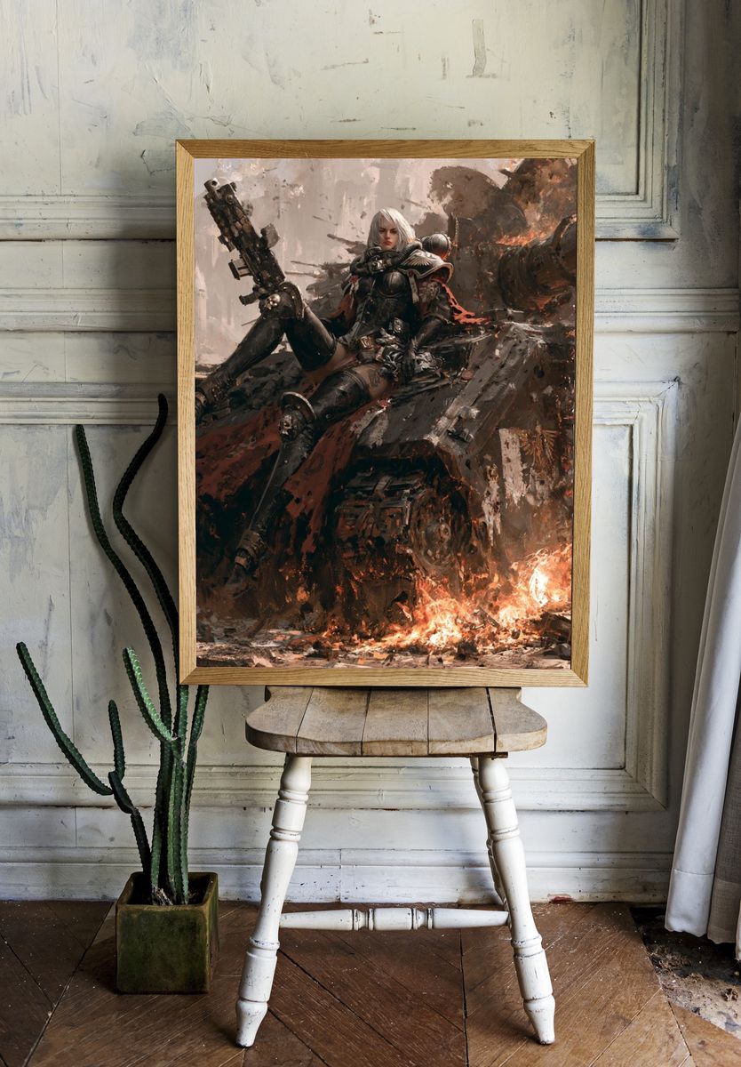 Armored Warrior on Tank — Digital Art Print. — room view 1