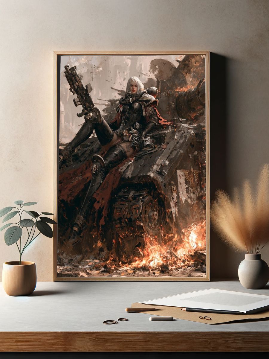Armored Warrior on Tank — Digital Art Print. — room view 2