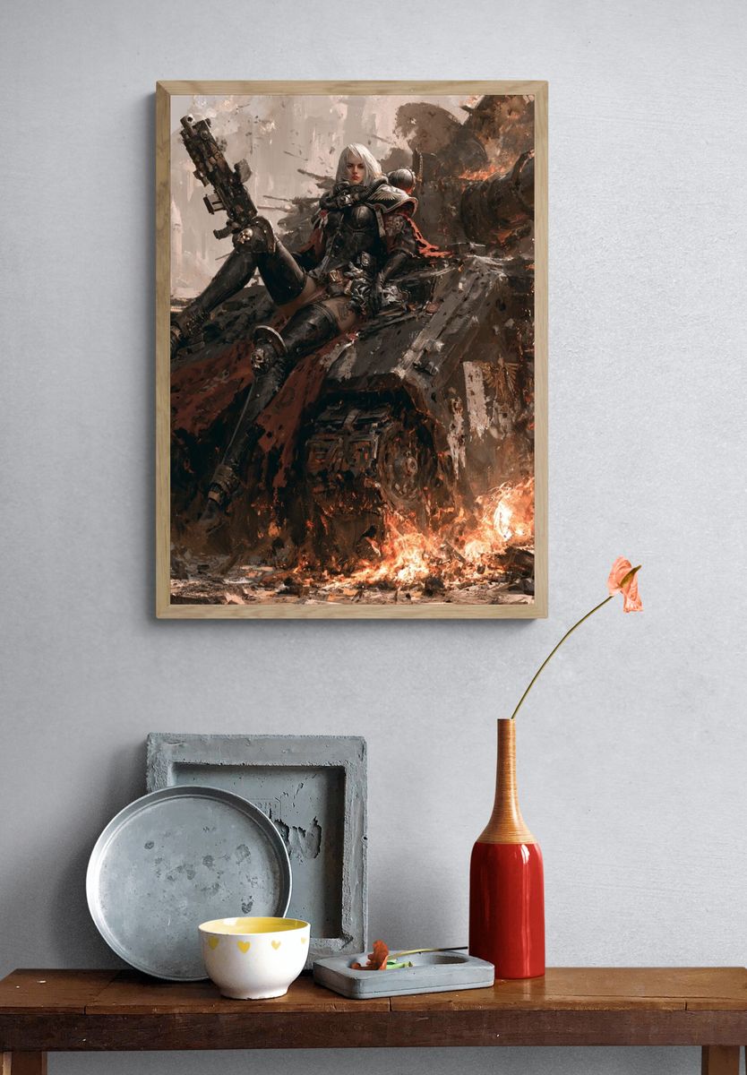 Armored Warrior on Tank — Digital Art Print. — room view 3