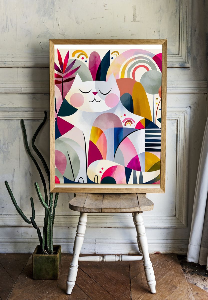 Sleeping Cat Abstract Illustration Poster. room preview