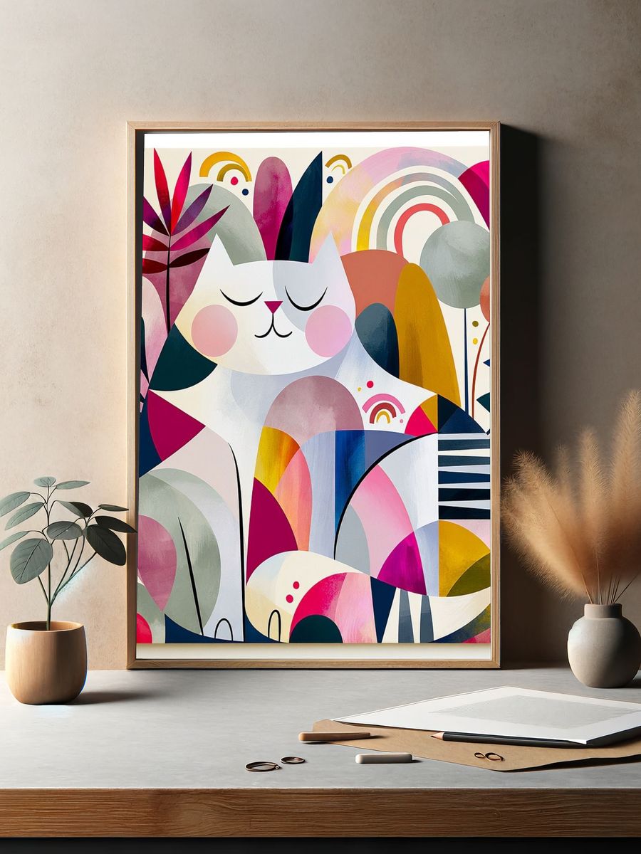 Sleeping Cat Abstract Illustration Poster. — room view 2