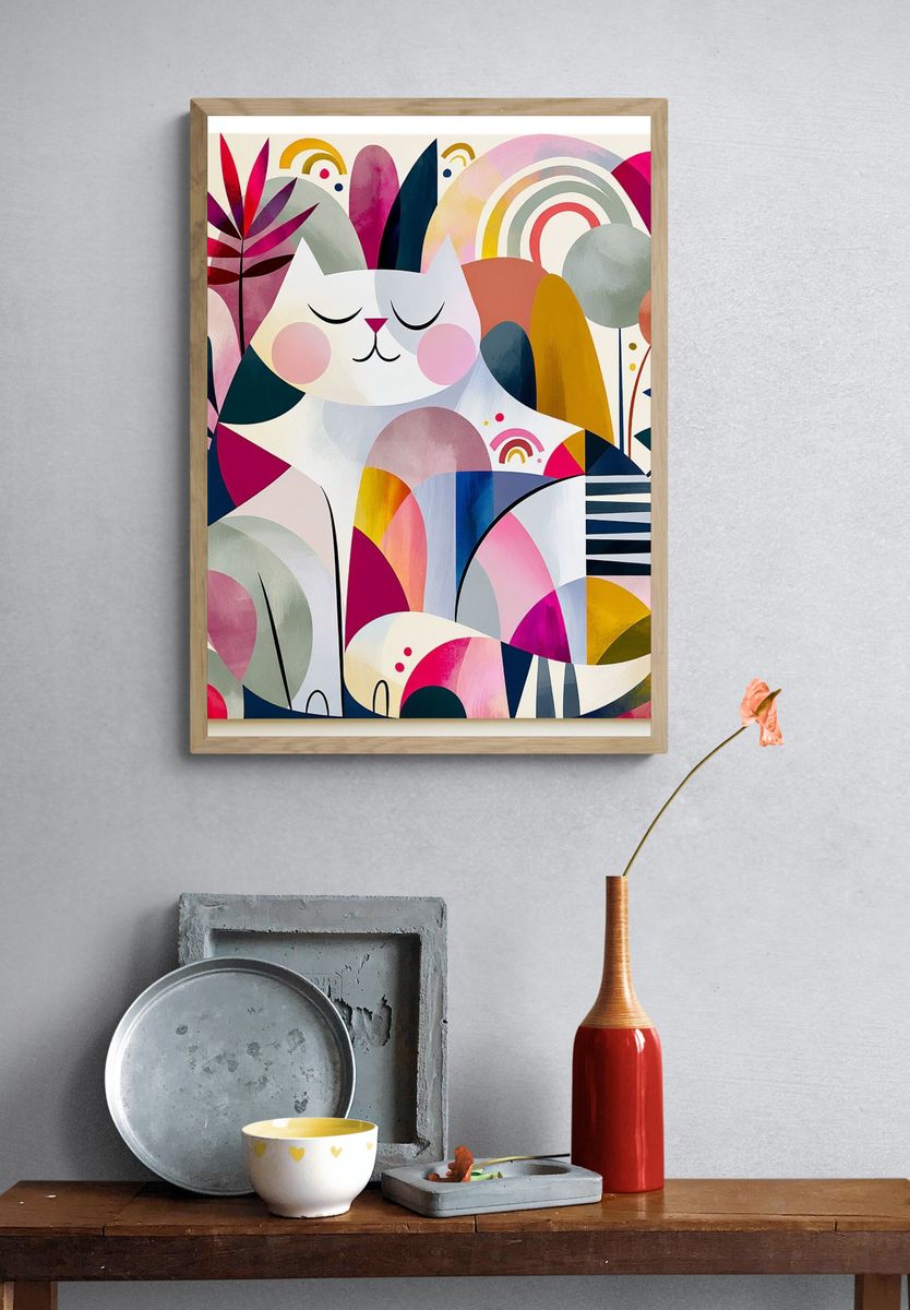 Sleeping Cat Abstract Illustration Poster. — room view 3