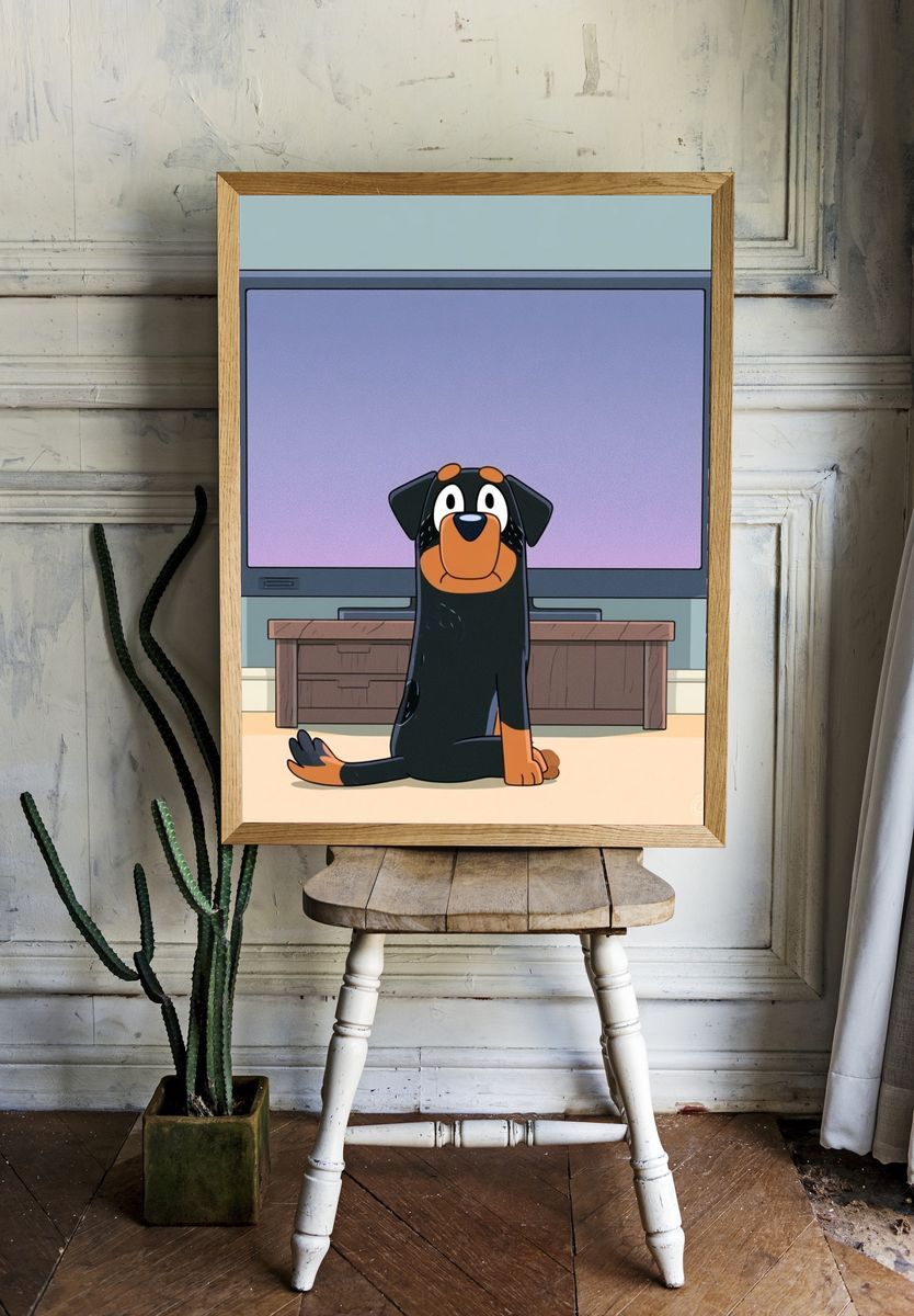 Cartoon Dog in Living Room Poster. room preview