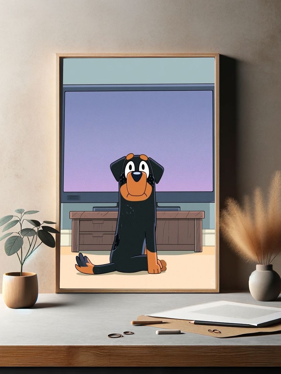 Cartoon Dog in Living Room Poster. — room view 2