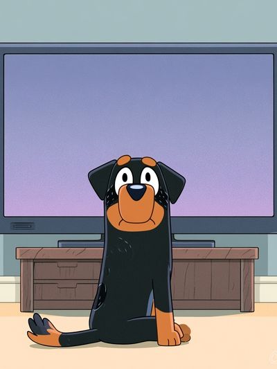 Cartoon Dog in Living Room Poster. poster