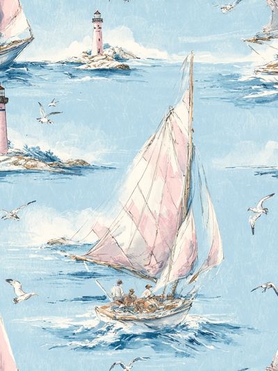 Pastel Sailboats by the Lighthouse Print. poster print