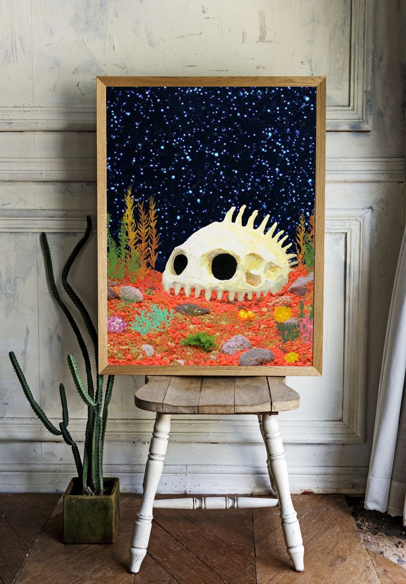 Underwater Skull Fantasy Illustration Poster. room preview