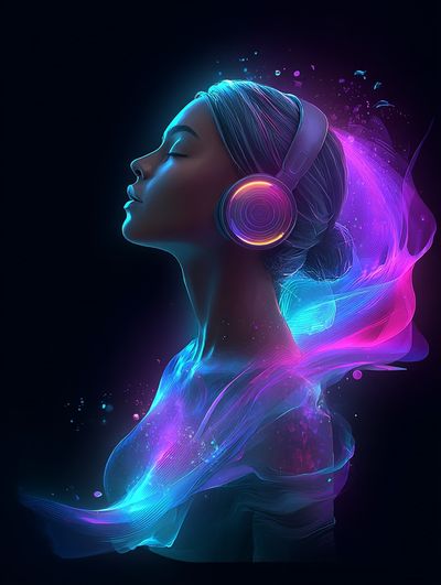 Neon Headphones Portrait Print. poster