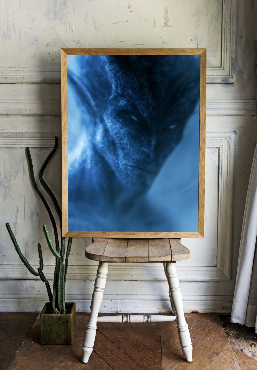 Blue Alien Face Abstract Print. — room view 1