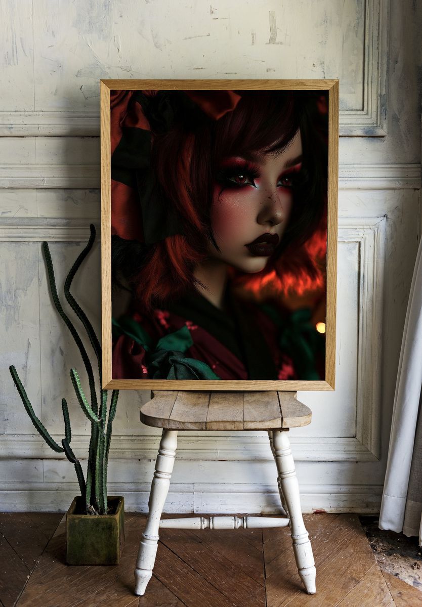 Gothic Doll Portrait Print. room preview
