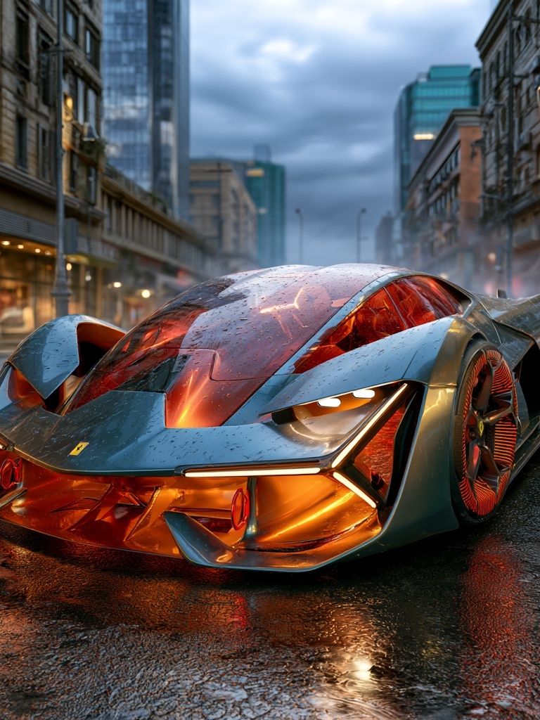 Futuristic Supercar City Street Poster. poster detail