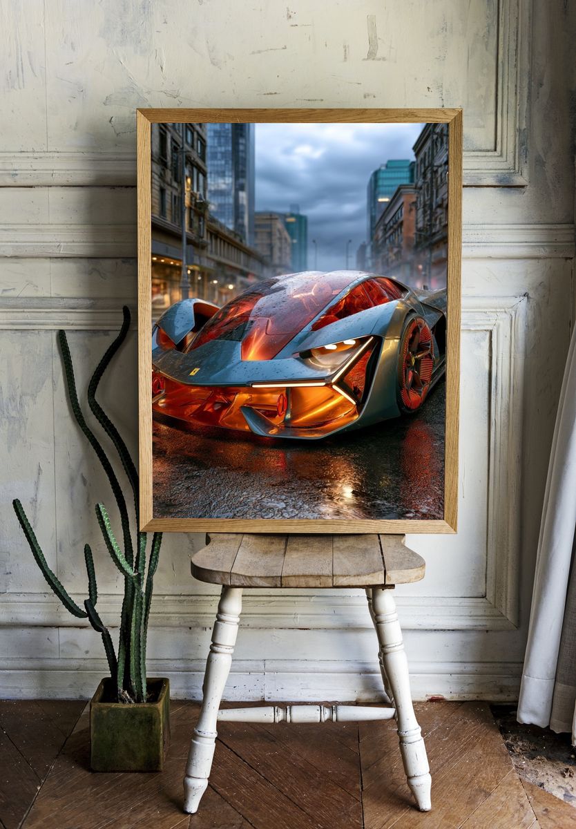 Futuristic Supercar City Street Poster. — room view 1