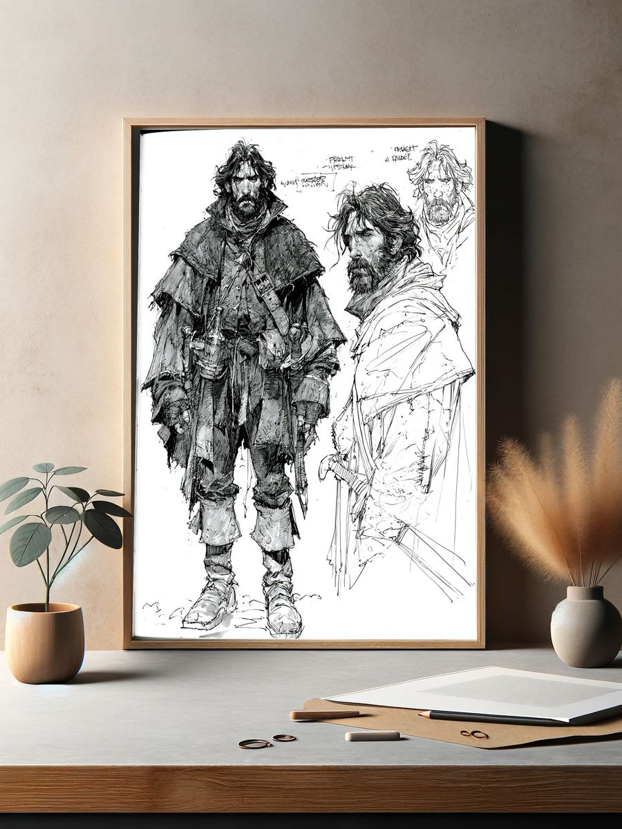 Medieval Warrior Sketch Poster. — room view 2