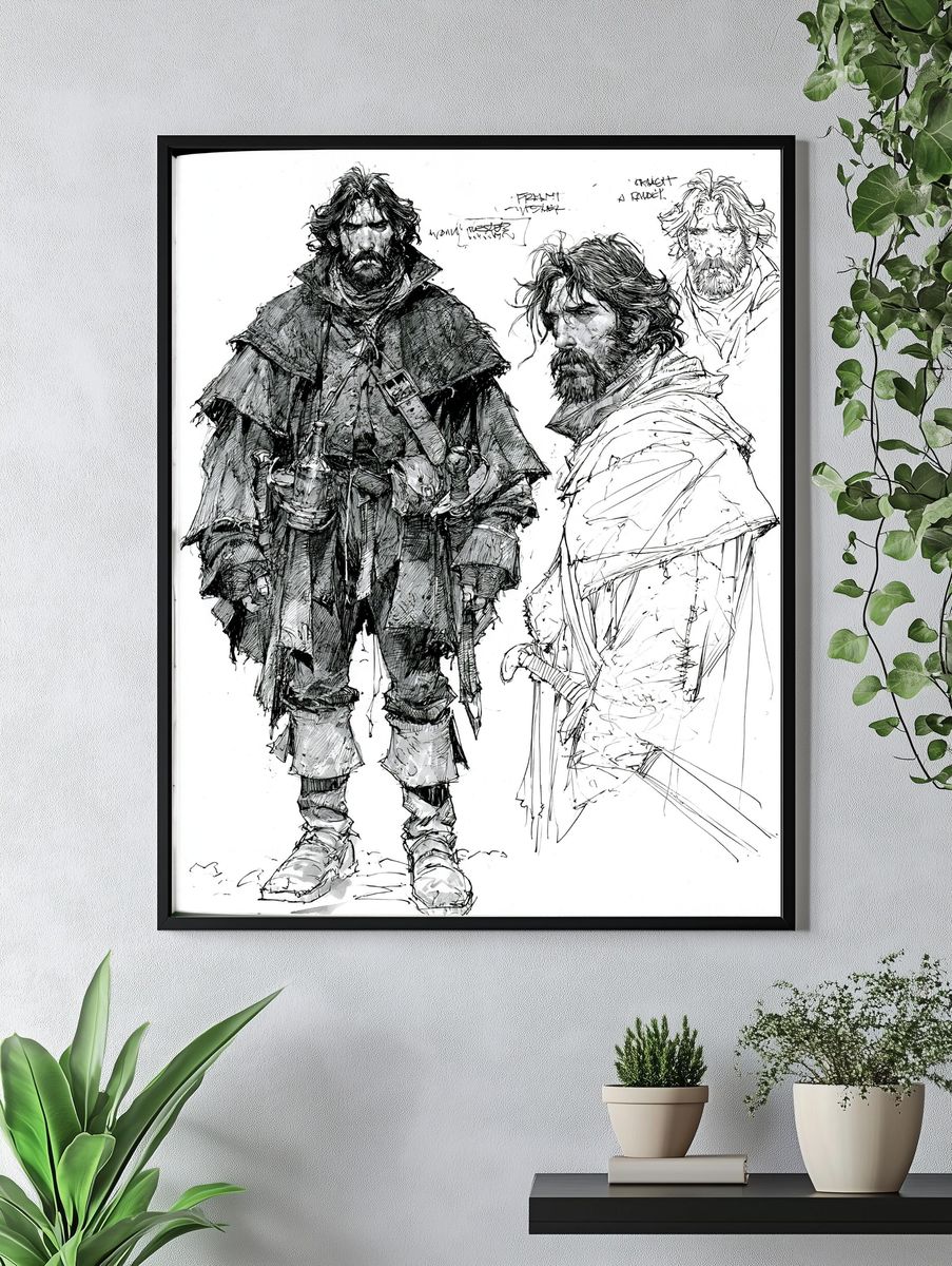 Medieval Warrior Sketch Poster. — room view 4