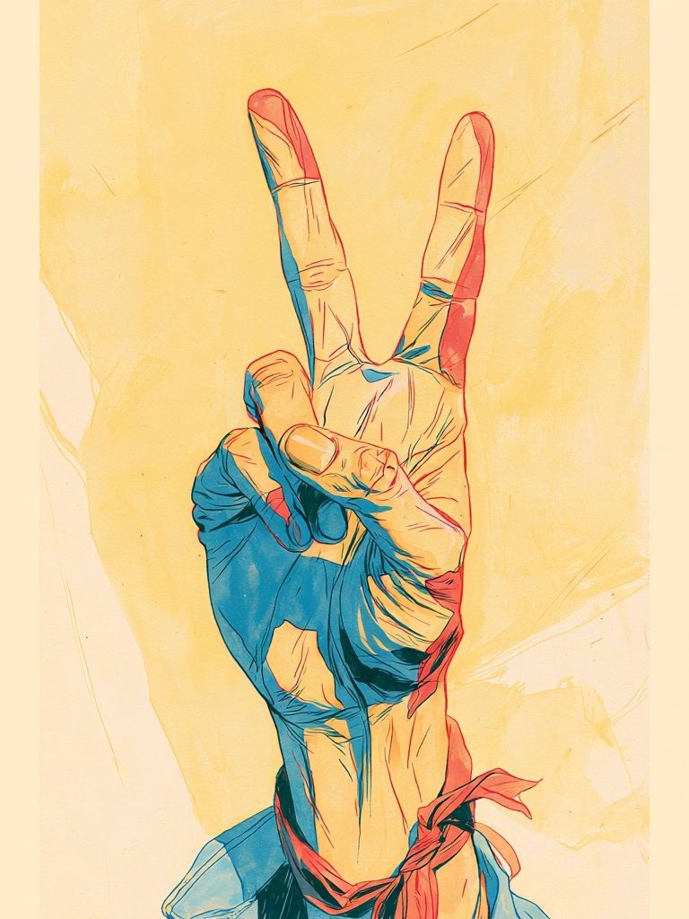 Peace Hand Gesture Illustration Poster. poster detail