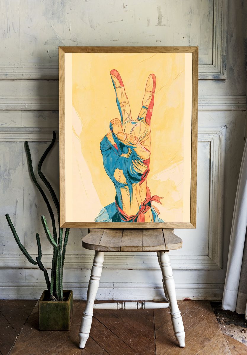 Peace Hand Gesture Illustration Poster. — room view 1