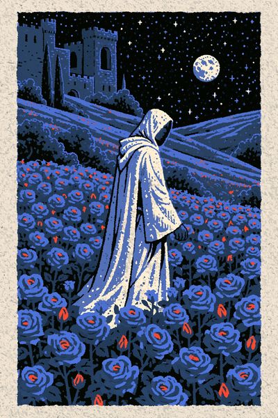 Moonlit Cloister Illustration Poster. poster print