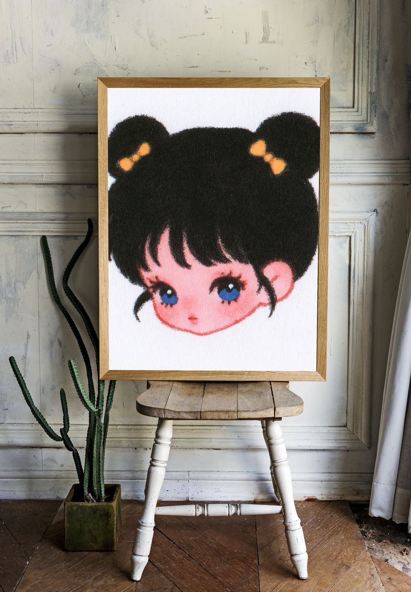Cute Girl Portrait Illustration Poster. — room view 1