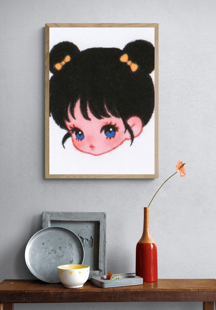 Cute Girl Portrait Illustration Poster. — room view 3