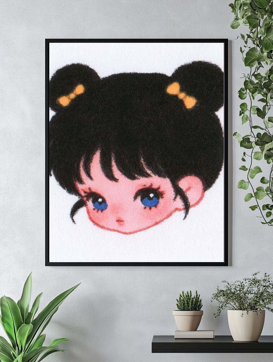 Cute Girl Portrait Illustration Poster. — room view 4