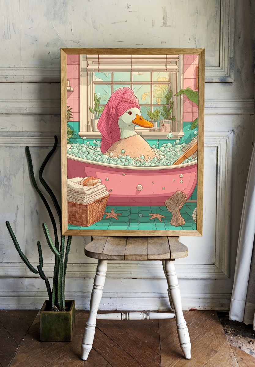Duck Bath Illustration Poster. — room view 1