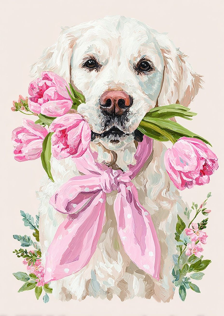 Golden Retriever Floral Illustration Poster. poster — illustration art