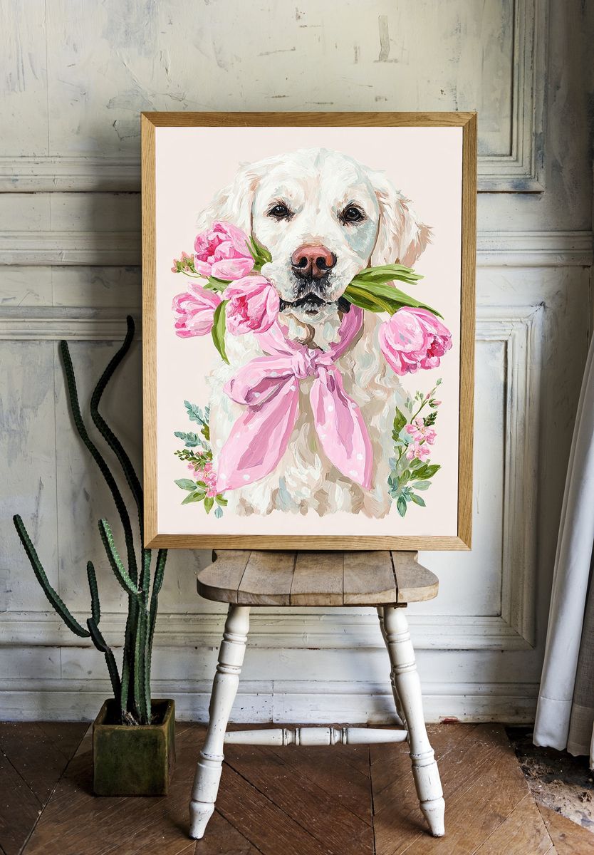 Golden Retriever Floral Illustration Poster room preview