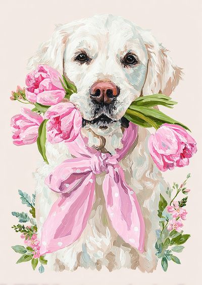 Golden Retriever Floral Illustration Poster. poster
