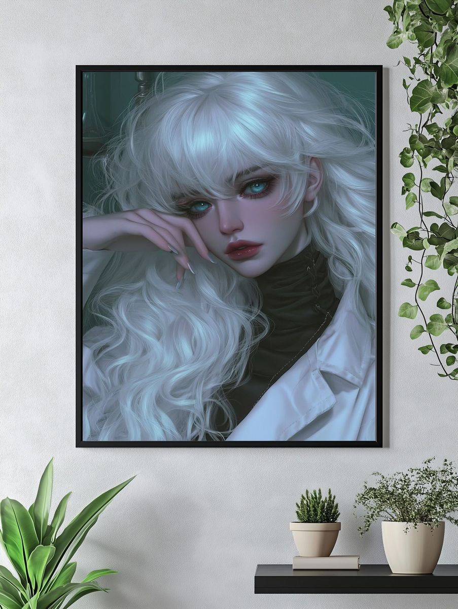 White-Haired Portrait Illustration Poster. — room view 4