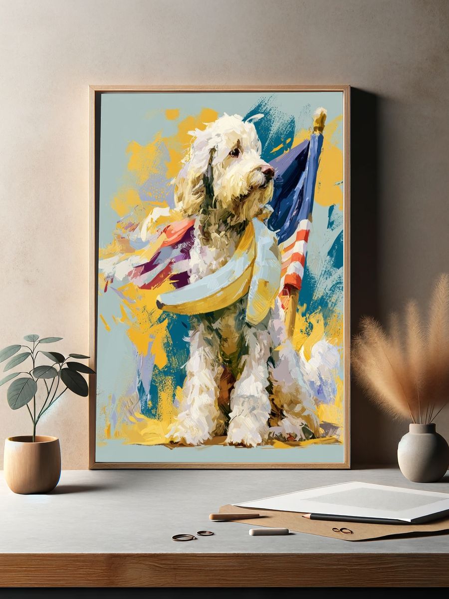 Patriotic Poodle Illustration Poster. — room view 2