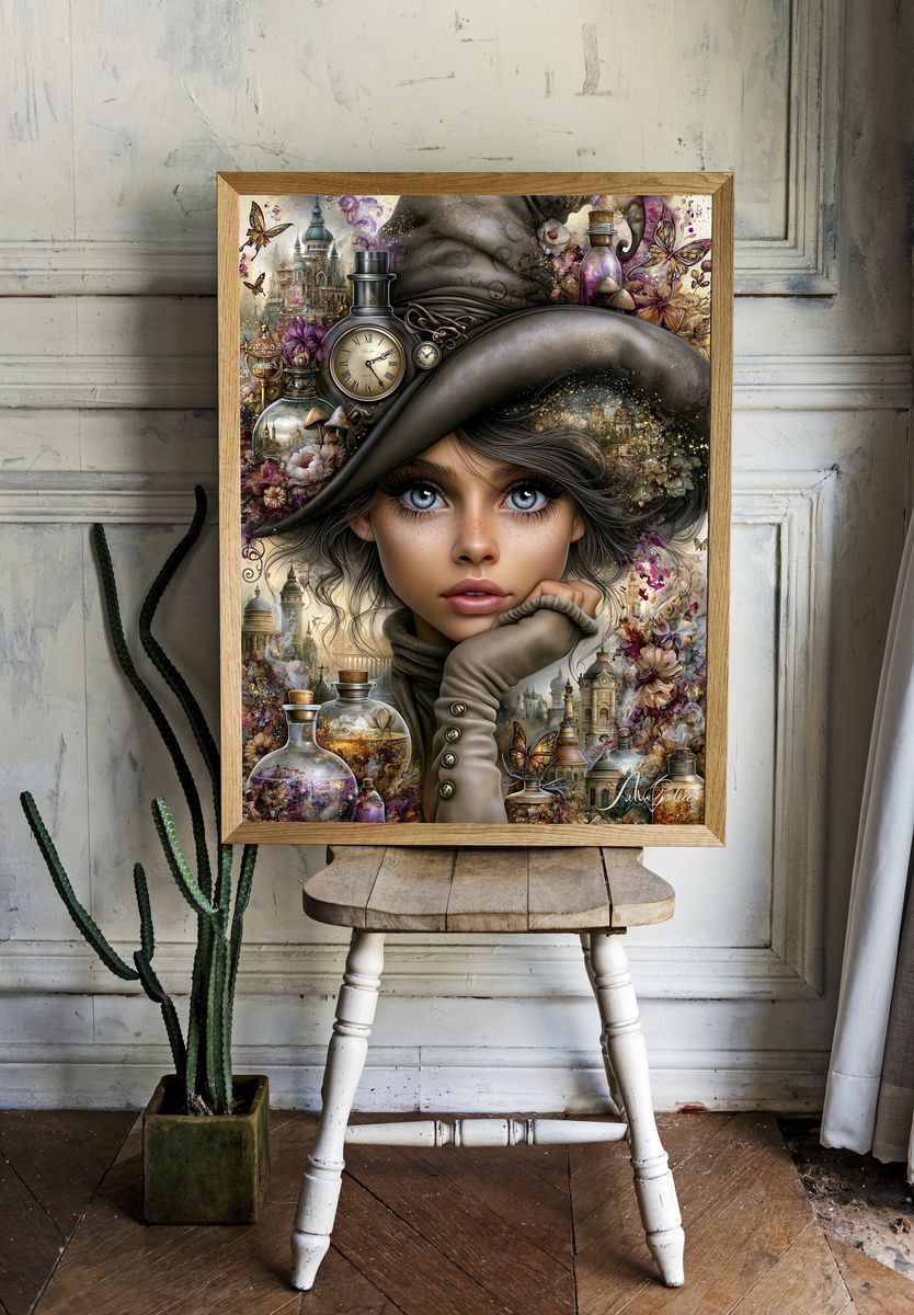 Steampunk Girl Portrait Print. — room view 1